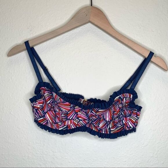 Marc By Marc Jacobs Swimwear Bikini Top Small Blue & Multicolor Ruffle Straps - Picture 7 of 10
